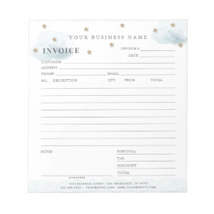 Gold Stars & Blue Clouds Invoice Notepad
