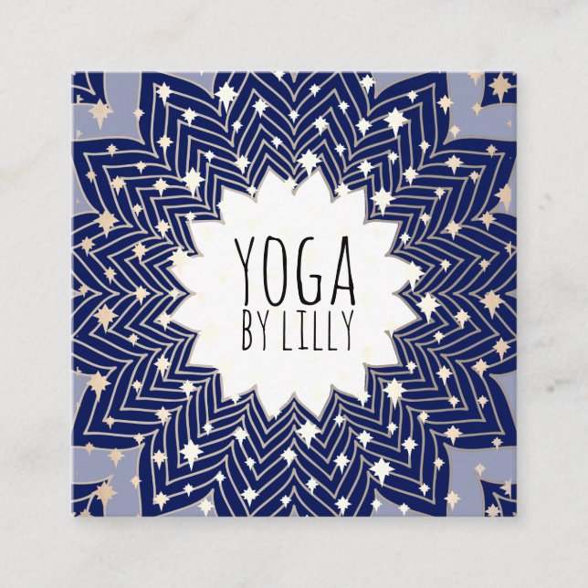 Gold Stars Blue Lotus Mandala Flower Square Business Card (Front)