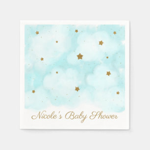 Gold Stars & Blue Sky Clouds Baby Shower Party Napkin