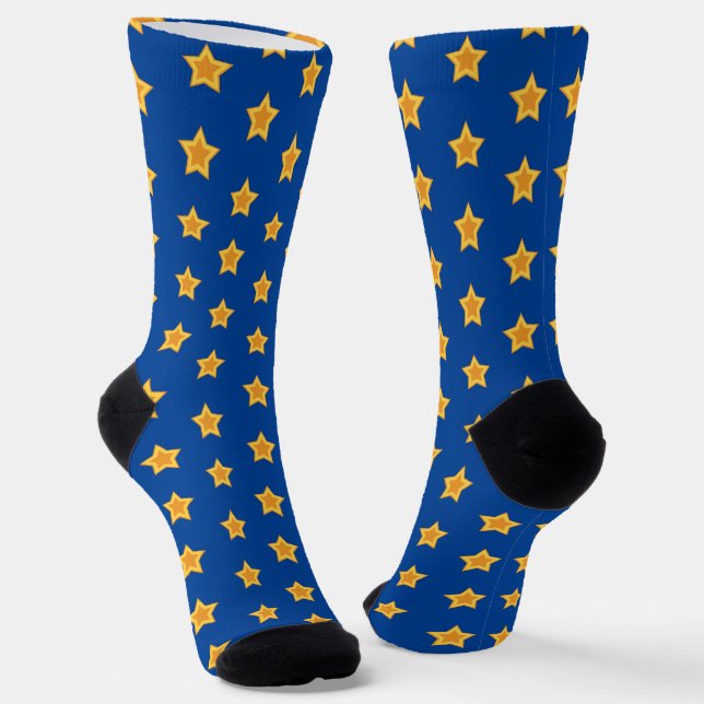 Gold stars Blue sky Crew Socks (Angled)
