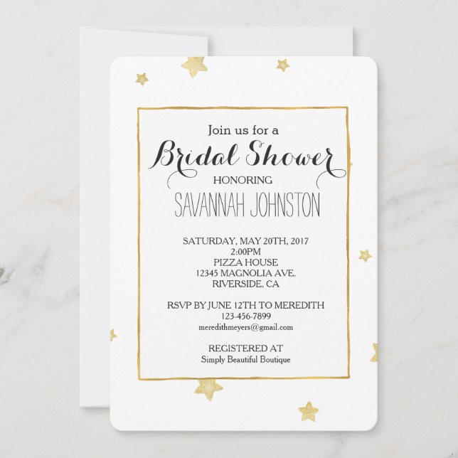 Gold Stars bridal shower Invitation (Front)