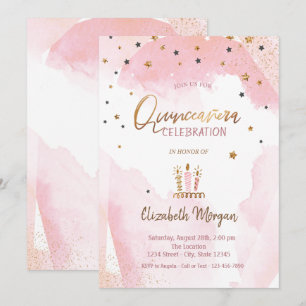 Gold Stars,Candles Ombre Quinceanera Invitation