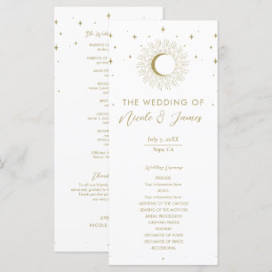 Gold Stars Celestial Sunburst Moon Wedding Program Menu