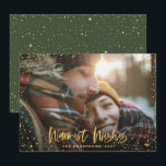Gold stars Christmas 1 photo green modern Holiday Card<br><div class="desc">Gold Season's greetings stars 1 photo holiday card. With a script text and gold effect design,  back ground color can be change to suit your style.</div>