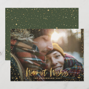 Gold stars Christmas 1 photo green modern Holiday Card
