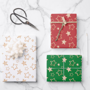 Gold Stars Christmas Holiday  Wrapping Paper Sheet