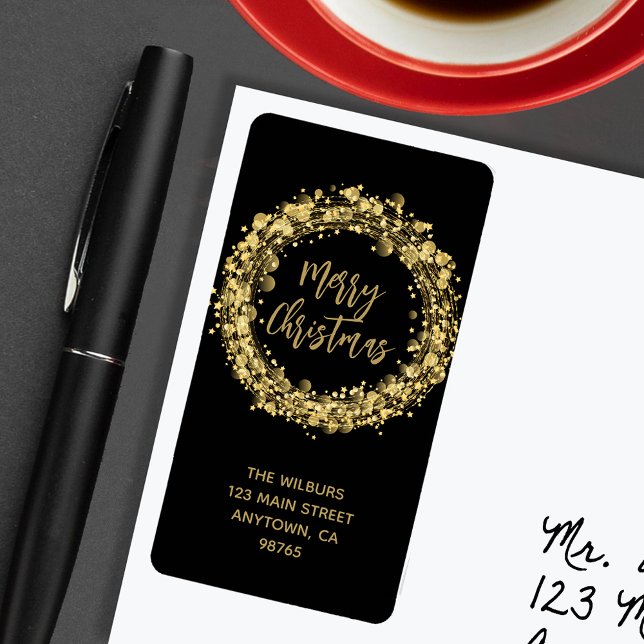 Gold Stars Christmas Return Address Label (Gold Stars Christmas Return Address Labels)
