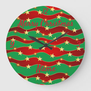 Gold Stars Christmas Sky Thunder_Cove Large Clock