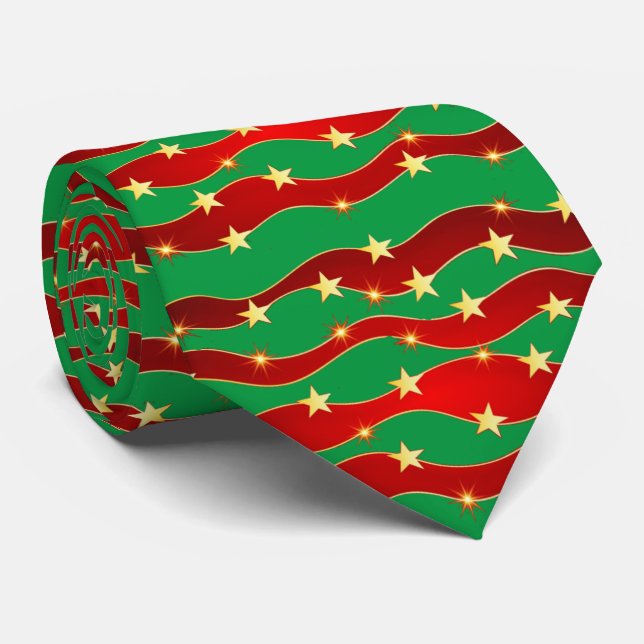 Gold Stars Christmas Sky Thunder_Cove  Tie (Rolled)