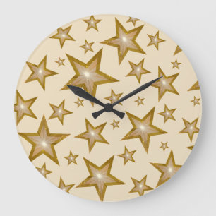 "Gold" Stars clock round cream
