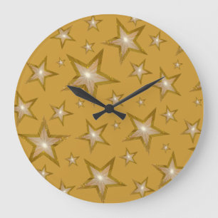 "Gold" Stars clock round gold