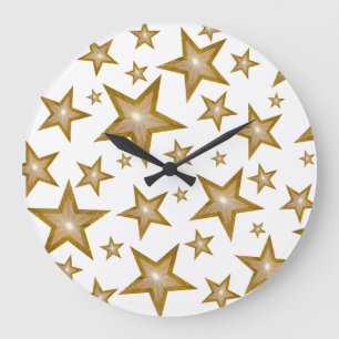 "Gold" Stars clock round white