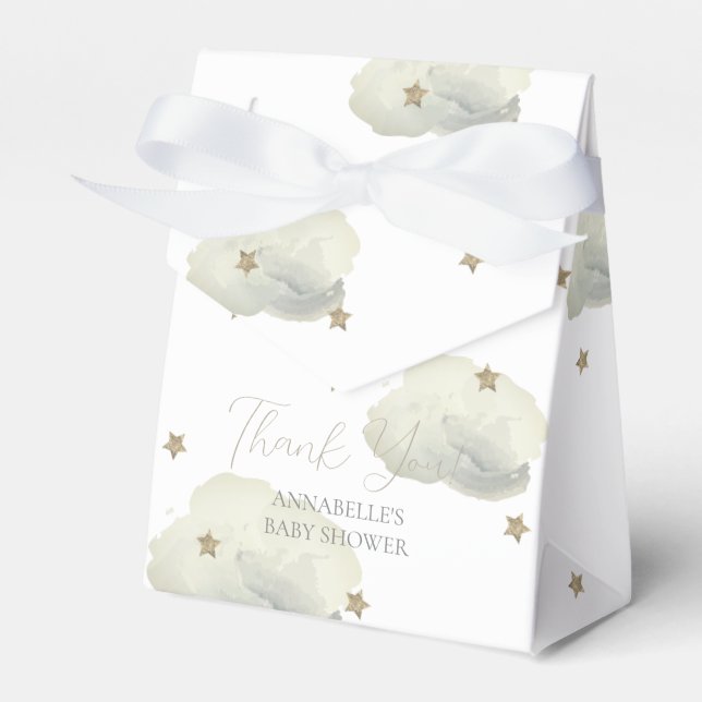 Gold Stars & Clouds Baby Shower Favour Box (Front Side)