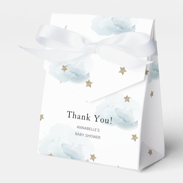Gold Stars & Clouds Baby Shower Gift Box (Front Side)