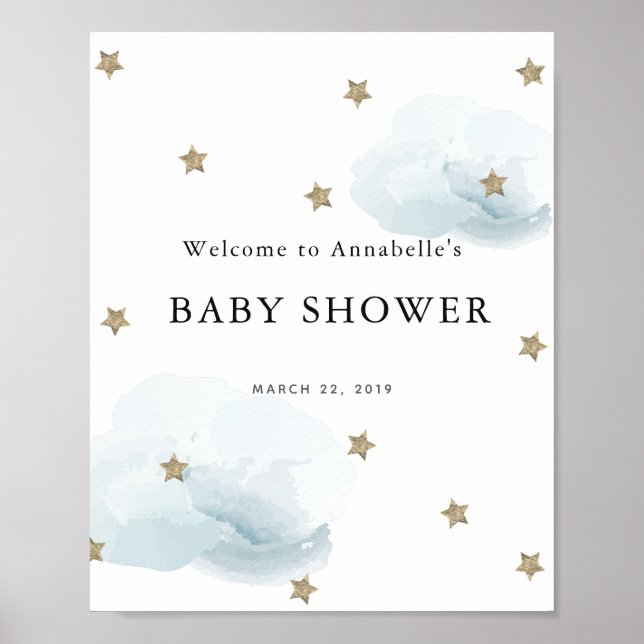 Gold Stars & Clouds Baby Shower Welcome Sign (Front)