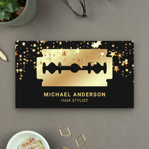Gold Stars Confetti Gold Razor Blade Hair Stylist Business Card