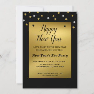 Gold Stars Confetti   New Year's Eve Invitation