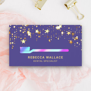 Gold Stars Confetti Pink Purple Toothbrush Dentist Business Card