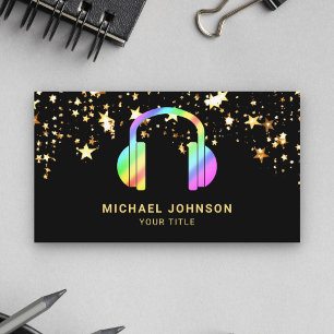 Gold Stars Confetti Rainbow Headphones Music DJ Business Card
