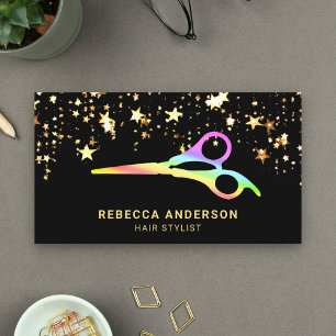 Gold Stars Confetti Rainbow Scissors Hair Stylist Business Card