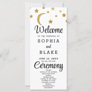 Gold Stars Crescent Moon White Wedding Program