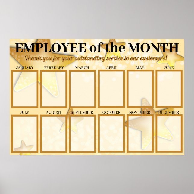 Gold stars employee of the month photo display poster (Front)