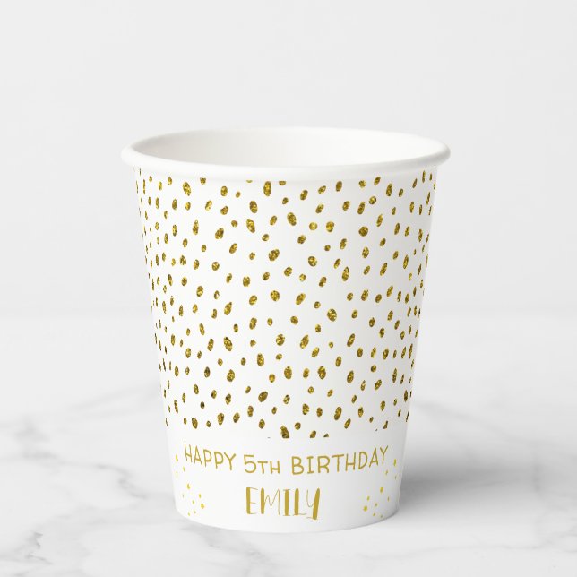 Gold Stars Faux Glitter Birthday Kids Girl  Paper Cups (Front)