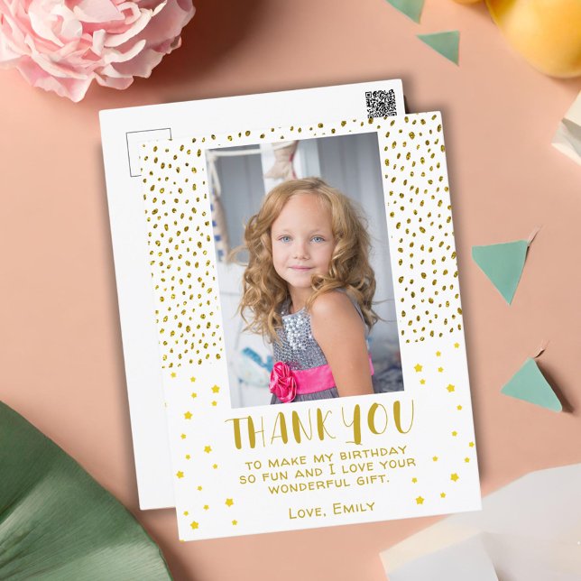 Gold Stars Faux Glitter Birthday Kids Girl Photo Postcard (Creator Uploaded)
