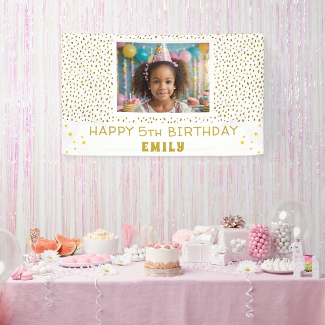 Gold Stars Faux Glitter Birthday Party Girl Photo Banner (Party)