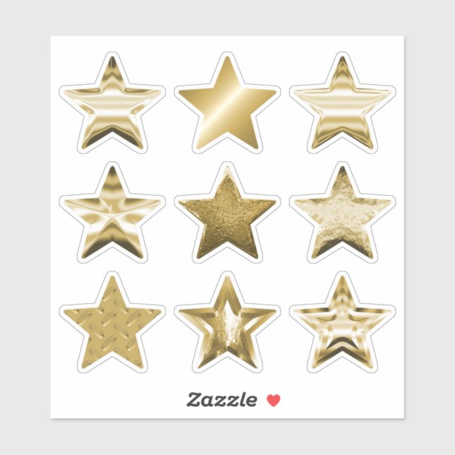 Gold Stars Faux Metallic Set of 9 Sticker (Sheet)