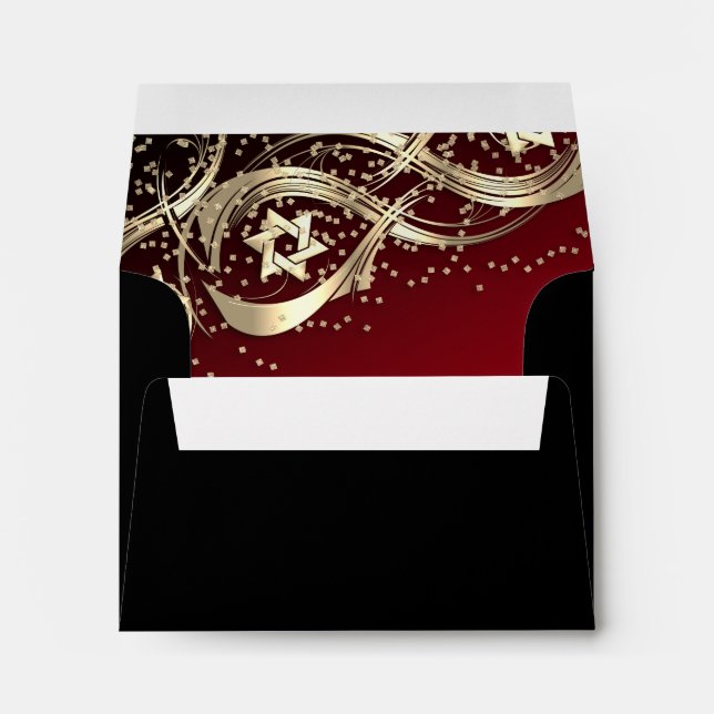 Gold Stars Flourish Gold Confetti Black Envelope (Back (Bottom))