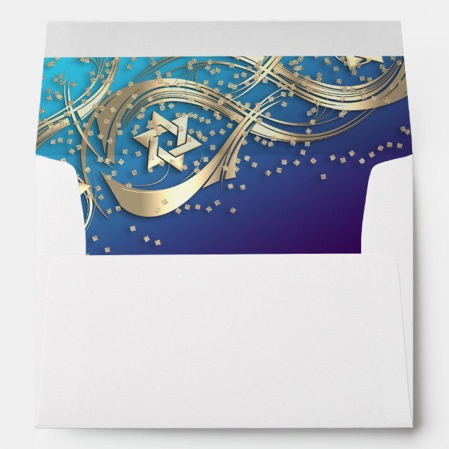 Gold Stars Flourish Gold Confetti Turquoise Envelo Envelope (Back (Bottom))