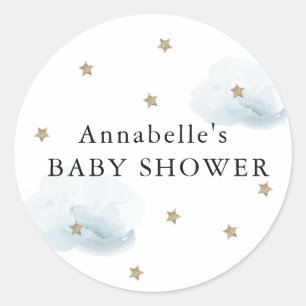 Gold Stars & Fluffy Clouds Baby Shower Sticker