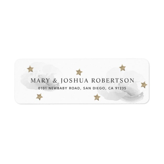 Gold Stars & Fluffy Grey Clouds Address Label (Front)
