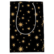 Gold Stars Gift Bag - Black Background