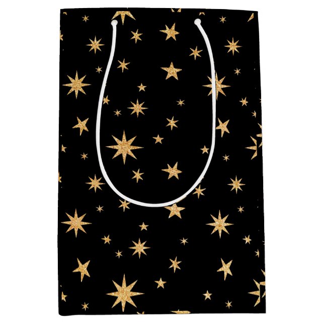 Gold Stars Gift Bag - Black Background (Front)