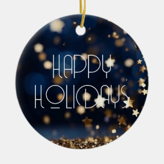 Gold Stars Glitter Happy Holidays Ceramic Tree Decoration