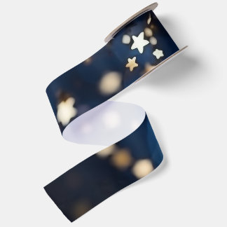 Gold Stars Glitter Satin Ribbon
