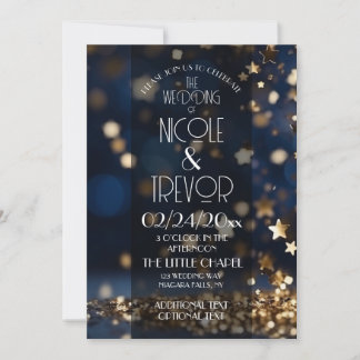 Gold Stars Glitter Wedding Invitation