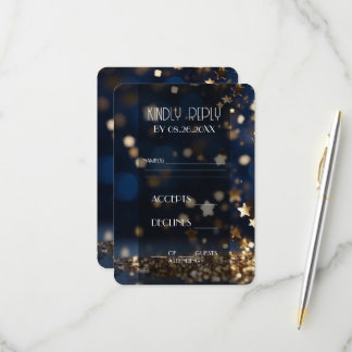 Gold Stars Glitter Wedding RSVP Card