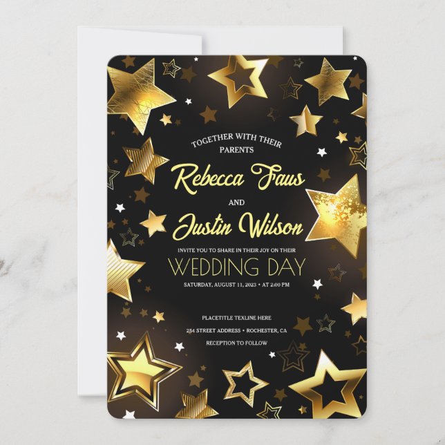 Gold Stars Glowing  Invitation (Front)