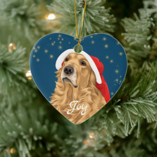 Gold Stars Golden Retriever Christmas Ceramic Tree Decoration
