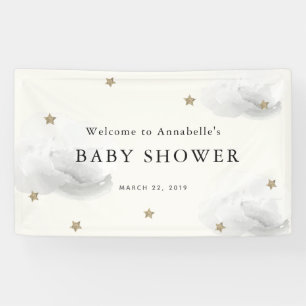 Gold Stars & Grey Clouds Baby Shower Banner