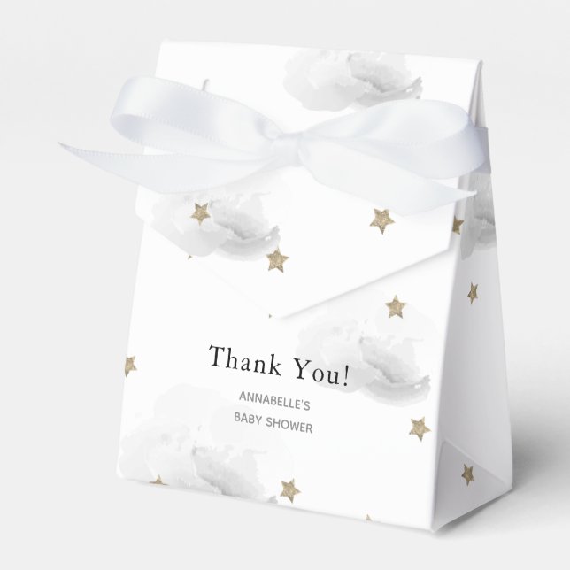 Gold Stars & Grey Clouds Baby Shower Gift Box (Front Side)