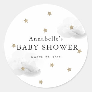 Gold Stars & Grey Clouds Baby Shower Sticker