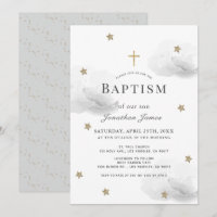Gold Stars & Grey Clouds Gender-Neutral Baptism