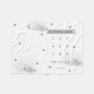 Gold Stars & Grey Clouds Monthly Milestone Fleece Blanket
