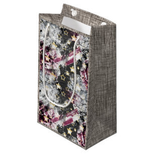 Gold stars grunge abstract stylish urban modern small gift bag