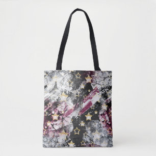 Gold stars grunge abstract stylish urban modern tote bag