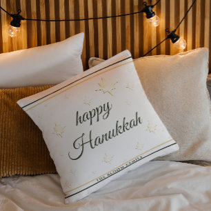 Gold Stars   Happy Hanukkah   Custom Name Cushion
